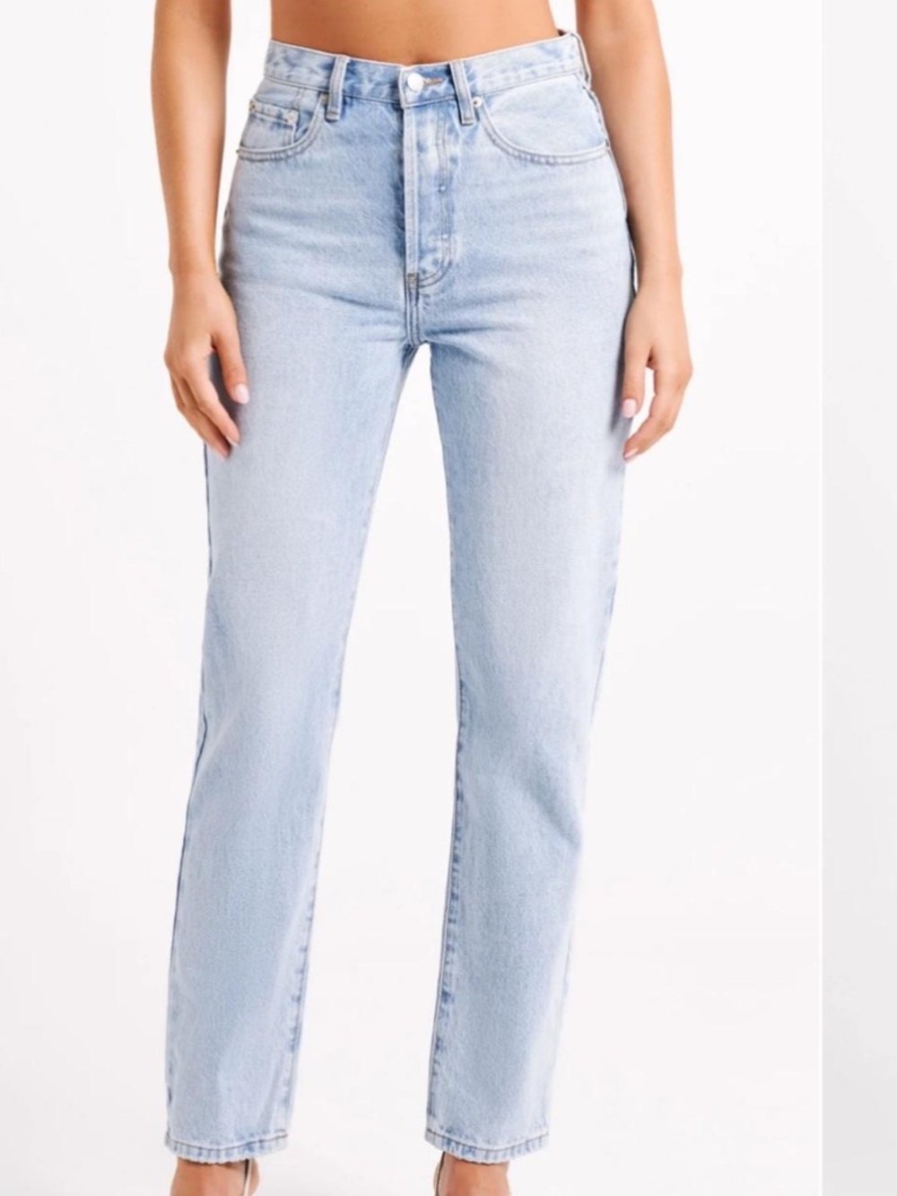 MESHKI Mattea High Rise Slim Straight Leg Mid Blue Wash Size 26